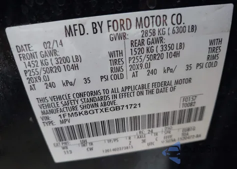 2014 Ford Explorer Sport из США, поврежденный, VIN 1FM5K8GTXEGB71721